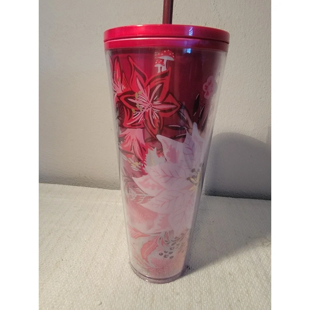 Starbucks‎ 24oz Venti Cold Cup Tumbler 2022 Holiday Enchanted Forest Pearl Red